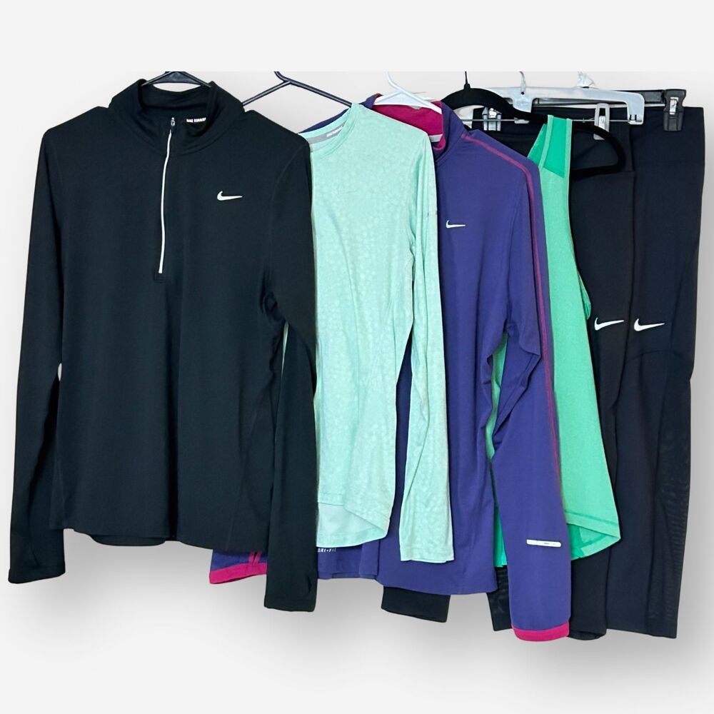 Nike Tops and Bottoms Size Medium (L and XL 1/4 zip) Black Green  Indigo Bundle